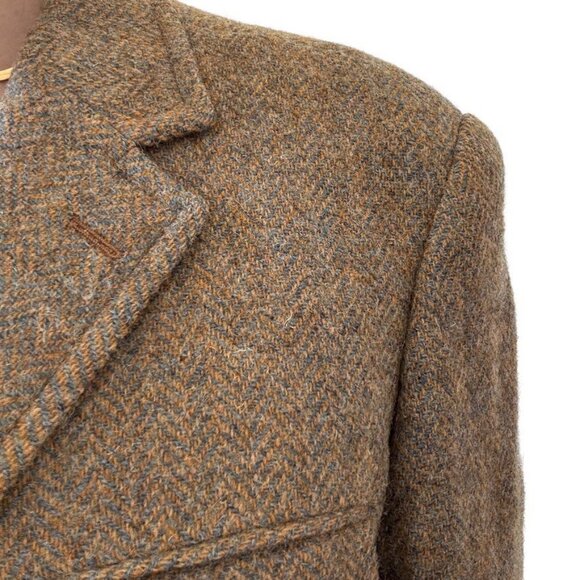 Vintage Harris Tweed Blue Brown Wool Chevron Woven in Scotland Sport Coat Blazer - Picture 8 of 11